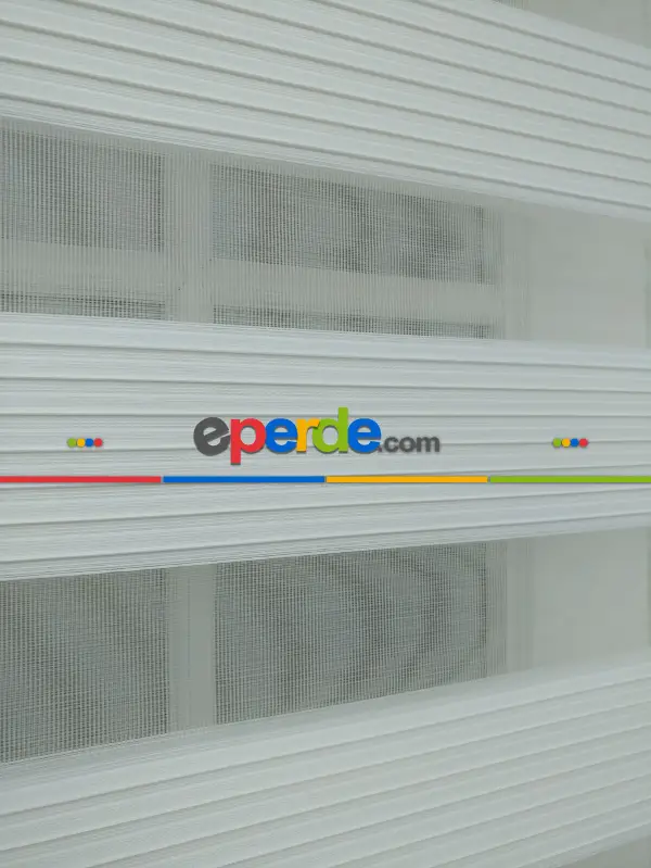 Beyaz Renk Plise Zebra Perde (kalın Zeminli)- Beyaz