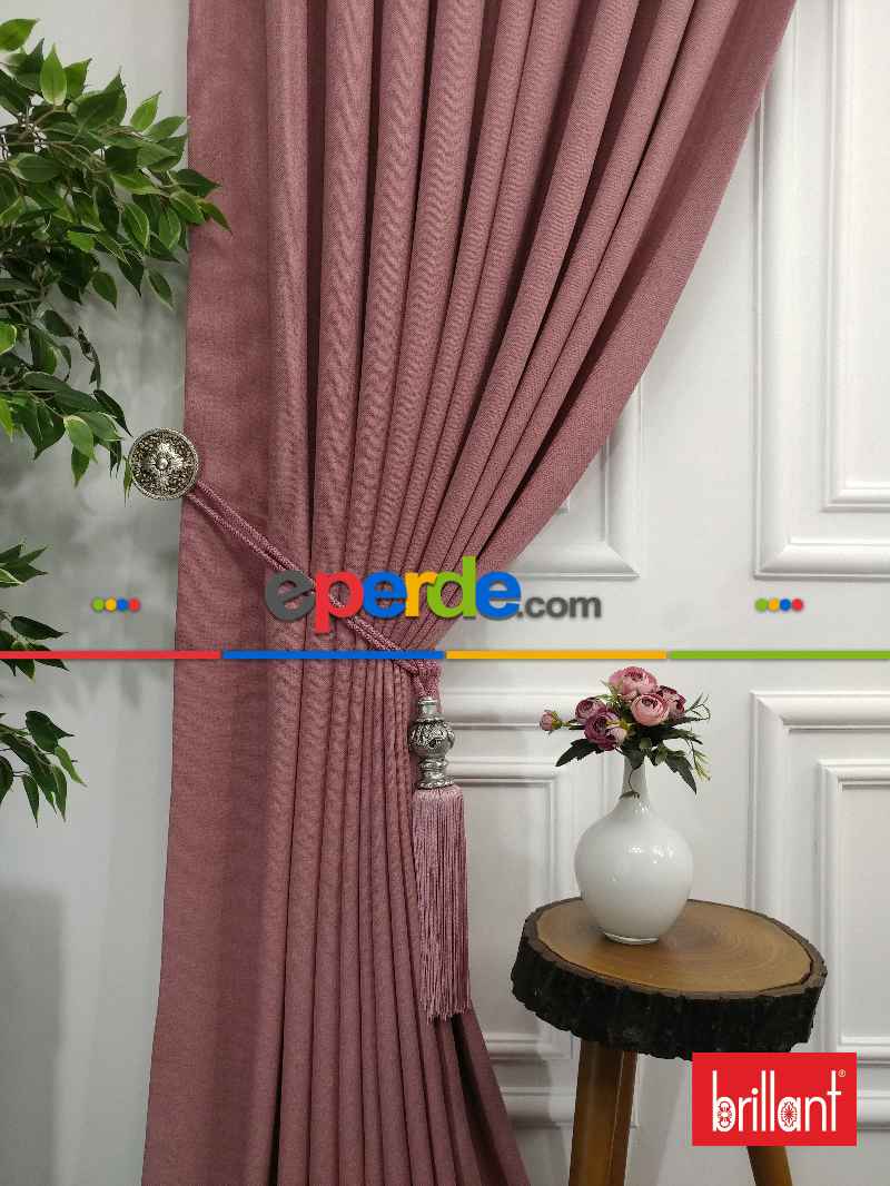 Brillant Keten Gül Kurusu Renk Düz Fon Perde - Gül Kurusu