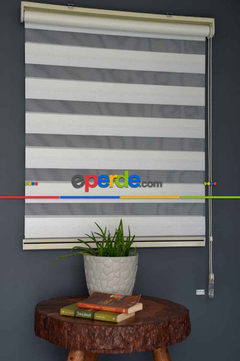 Halim Perdesan Zn-20 Beyaz & Ekru Renk Etekli Veya Eteksiz Zebra Stor Perde