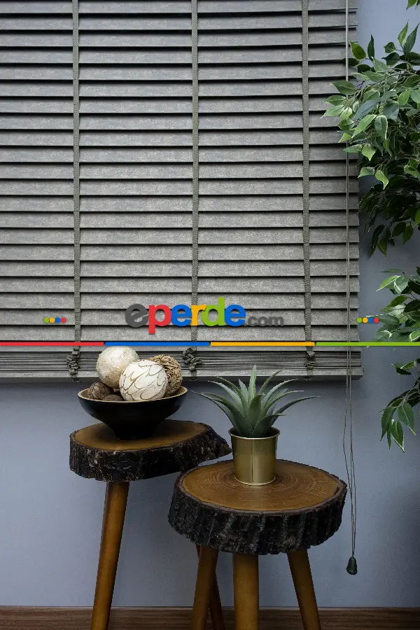 50 Mm Ahşap Jaluzi Perde - Kurdelalı- Haki