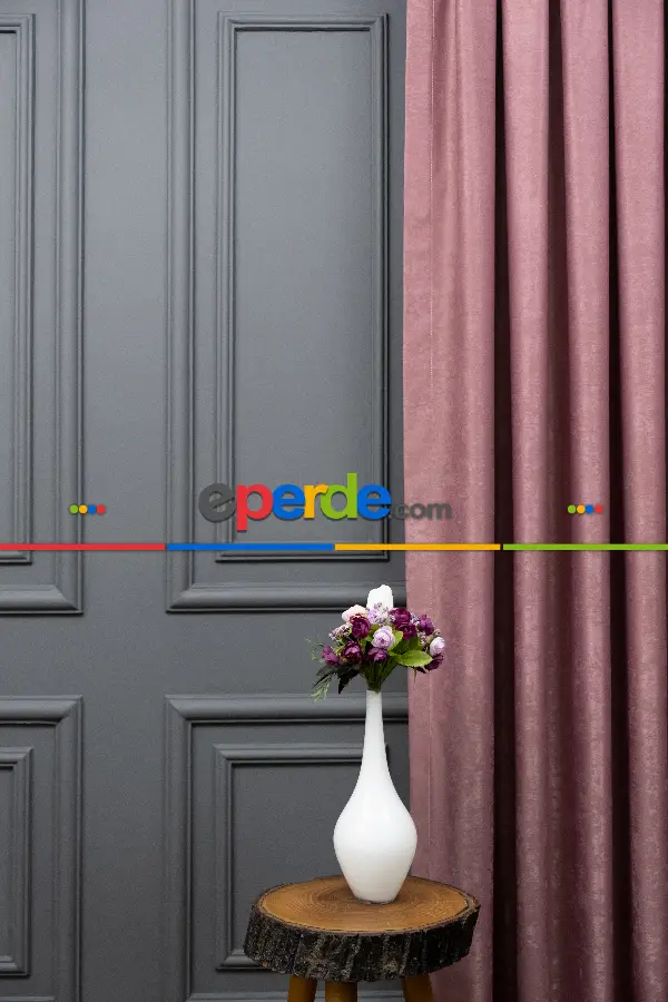 Salon - Soft Fon Perde Gül Kurusu Dökümlü En - Gül Kurusu