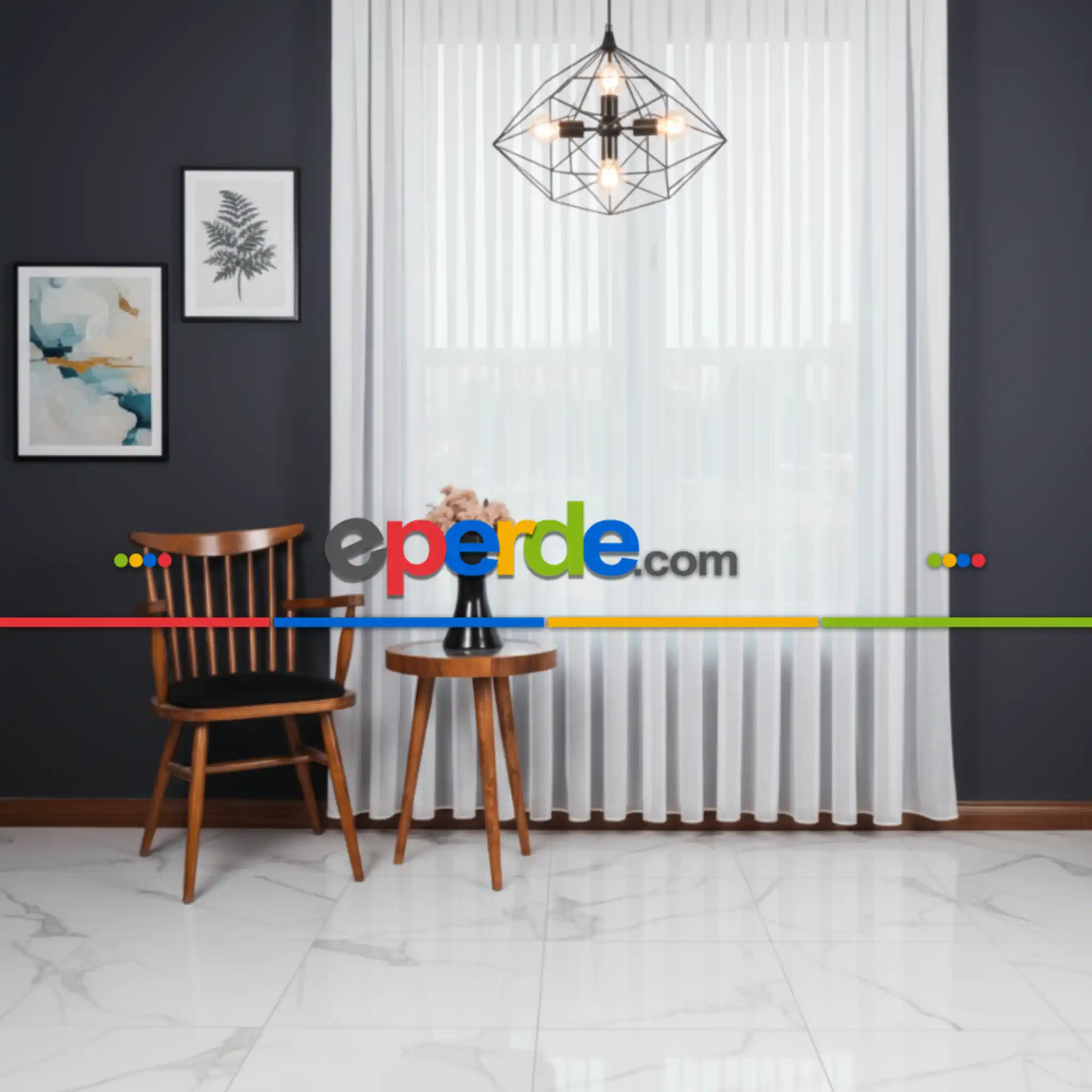 Ozi Yeni Sezon Çizgili Örme Tül Perde