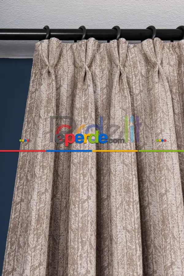 Balık Sırtı Desenli Jakar Dokuma Krem Fon Perde