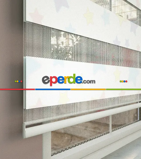 Yıldız Desenli Baskılı Zebra Perde- Çok Renkli