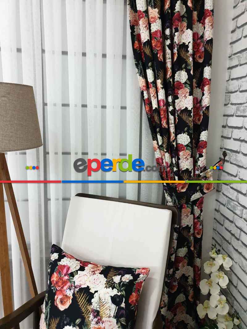 Pembe Çiçek Desenli Fon Perde Evm626 Kumaşı Kalındır Duck Bezi Değildir- Siyah-yeşil-beyaz-pembe