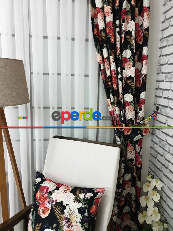 Yatak Odası - Pembe Çiçek Desenli Fon Perde Evm626 Kumaşı Kalındır Duck Bezi Değildir- Siyah-yeşil-beyaz-pembe