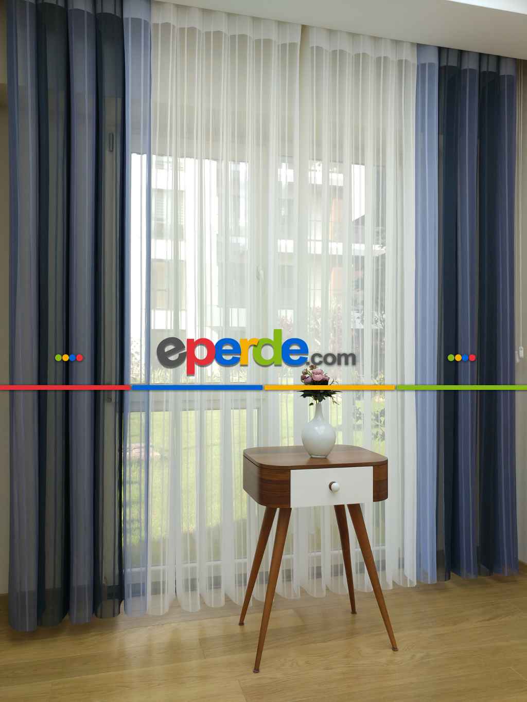 Salon - 1. Kalite Çizgili Tül Dikey Zebra Perde Ft33 Parlament - Ft30 Lila- Lacivert