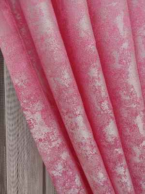 Pembe Renk Jakar Desenli Fon Perde- Şeker Pembe