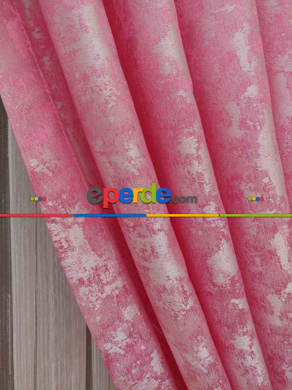 Pembe Renk Jakar Desenli Fon Perde- Şeker Pembe