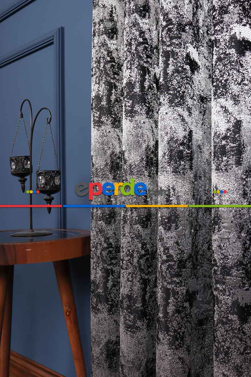 Yatak Odası Fon Perde - Siyah - Gri Antrasit Jakar Dokuma Fon Perde