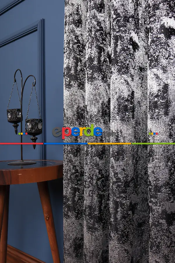 Salon Fon Perde - Siyah - Gri Antrasit Jakar Dokuma Fon Perde