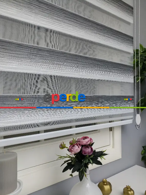 Renk Geçişli Pliseli Zebra Gri-beyaz Yeni Sezon Perle Home