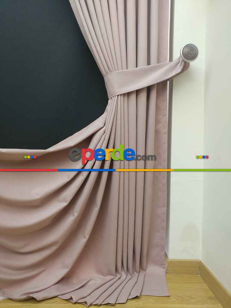 Düz Renk Dökümlü Fon Perde (150)- Pudra Pembe