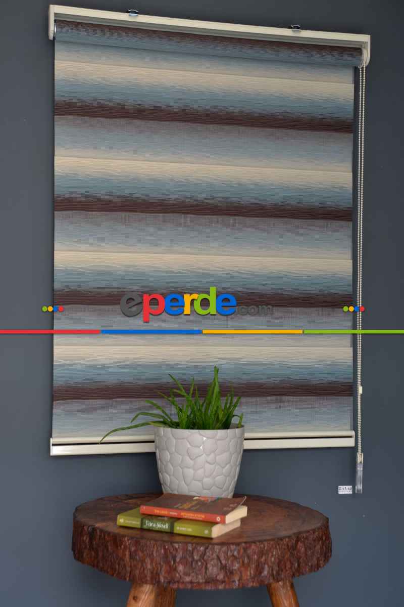 Halim Perdesan Mf-10 Bondi Mavisi & Kahverengi Etekli Veya Eteksiz Zebra Stor Perde