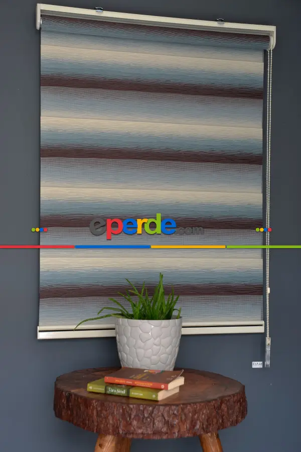 Halim Perdesan Mf-10 Bondi Mavisi & Kahverengi Etekli Veya Eteksiz Zebra Stor Perde