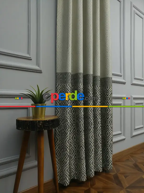 Modern Pano Fon Perde Bantlı Çift Renk - 501- Bej-füme-gri Açık