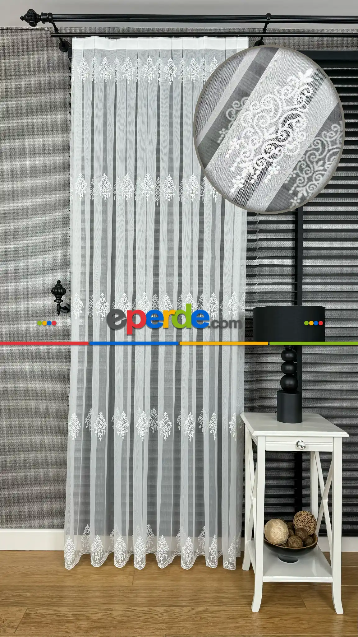 Ekru Özel Dokuma, Özel İplik Hafif Simli Brode İşlemeli Tül Perde - Ağır Gramajlı Premium Nakışlı