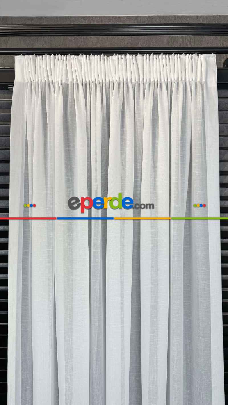 Salon - Beyaz, Büzgülü Ekstraforlu, Tül Perde