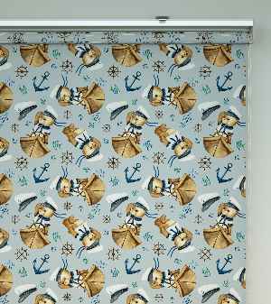 Kaptan Köpekçik Baskılı Stor Perde- Mavi-beyaz-kahve