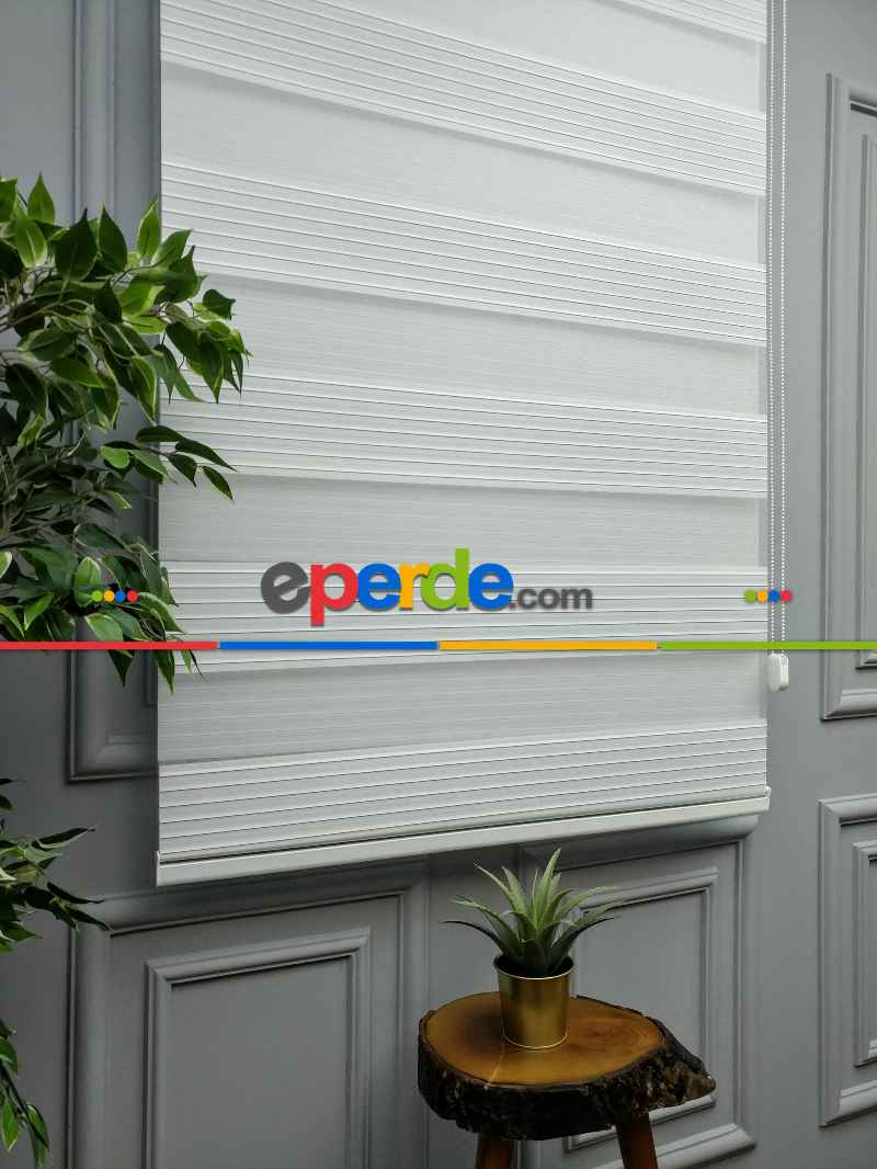 2025 Sezonu - Zebra Perde - Geniş Plise (pileli) Zebra Perde- Krem Açık-ekru