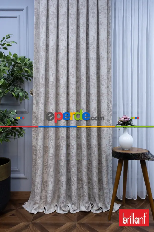 Patinedesenli Brillant Jakar Desen Fon Perde (dökümlü Fon )- Kum Beji