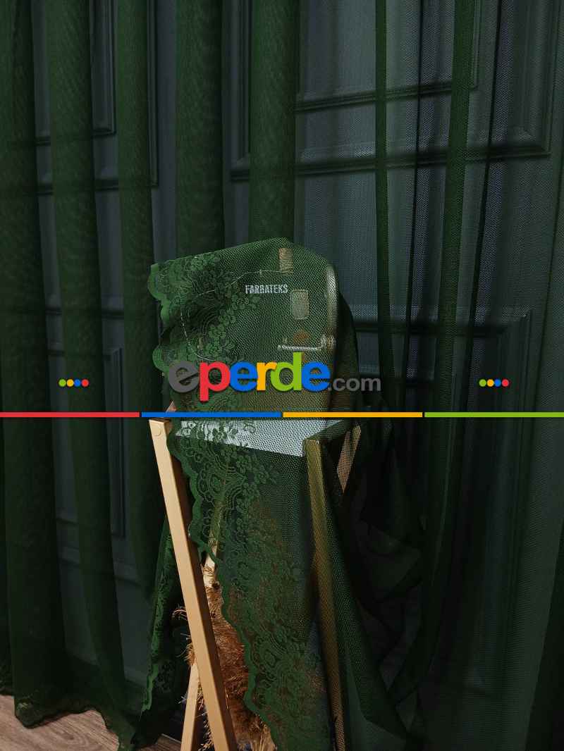 Taç Cemre Düz Örme Yeşil Kırışmaz Ütü İstemez Tül Perde