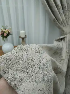 Lüx Jakar Çift Yüzlü Damaks Desenli Fon Perde - Taş Rengi - Altın Hazır Dikili Tek Kanat Sıkpile- Altın-Taş Rengi 100cm X 265cm 