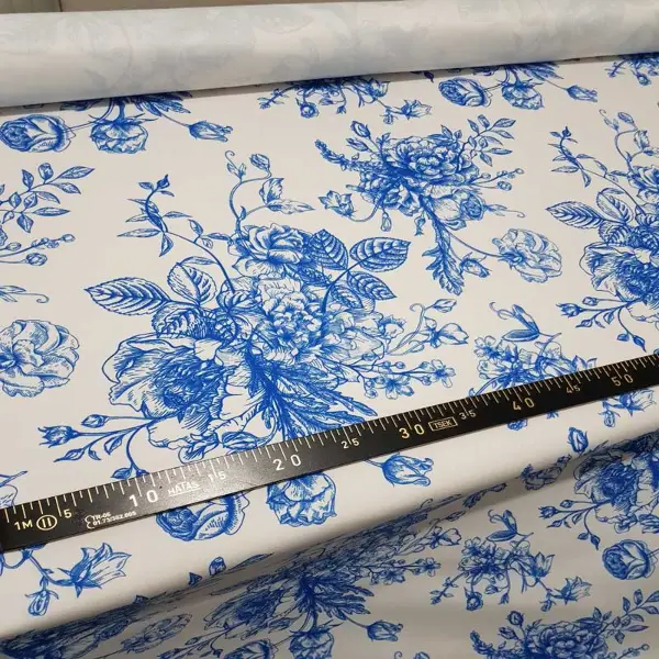 Mavi Mutfak Perdesi Kanat Fon Perde Çiçek Desenli- Lacivert