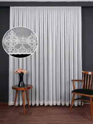 Etek Ucu Nakış İşlemeli Tül Perde