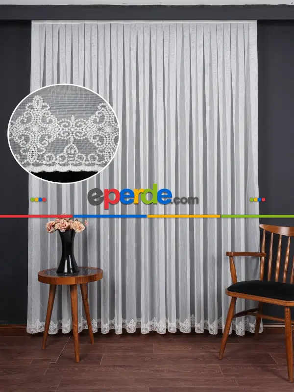 Etek Ucu Nakış İşlemeli Tül Perde