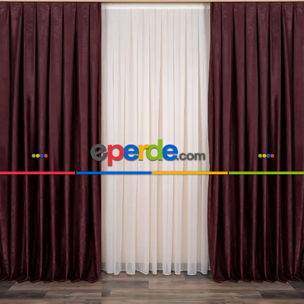 Yatak Odası - Soft Fon Perde Mürdüm Kumaş Kanat Yan Perde- Mürdüm