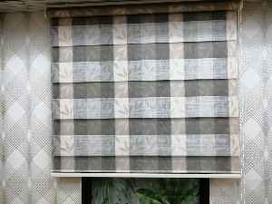 Yaprak Desenli Zebra Perde, Gri Krem