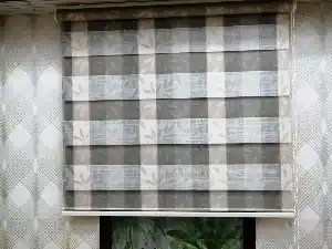 Yaprak Desenli Zebra Perde, Gri Krem