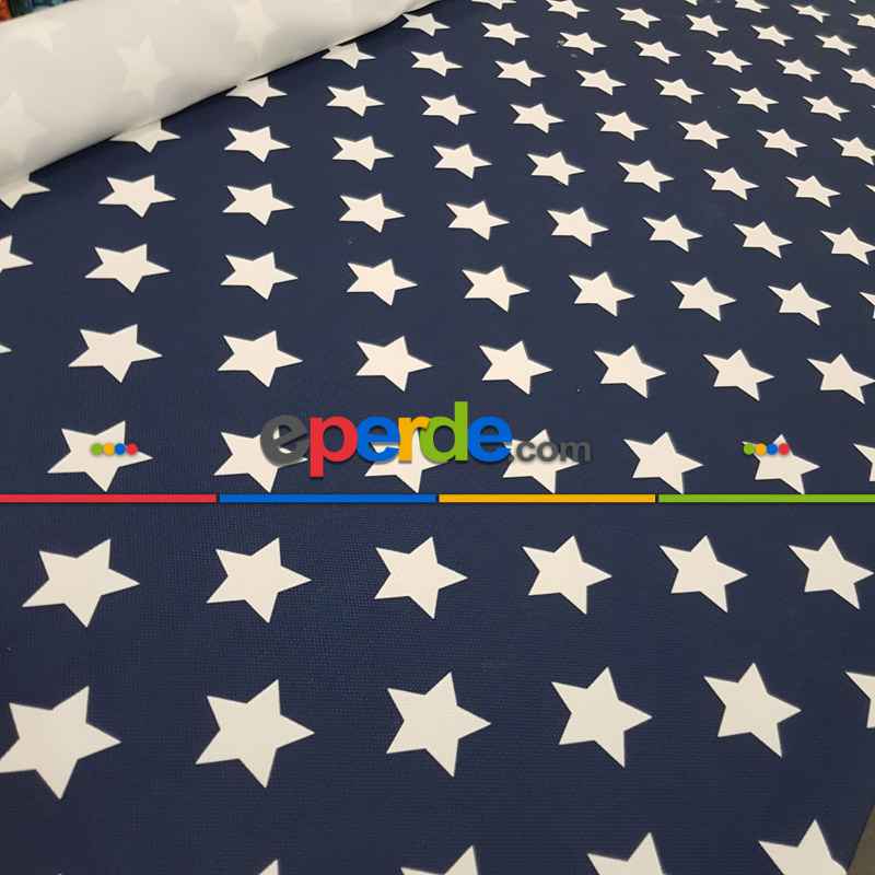 Yıldız Desenli Fon Perde Evm1131 Kumaşı Kalındır Duck Bezi Değildir- Lacivert-Beyaz