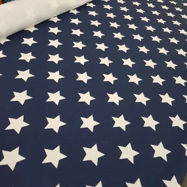 Yıldız Desenli Fon Perde Evm1131 Kumaşı Kalındır Duck Bezi Değildir- Lacivert-Beyaz