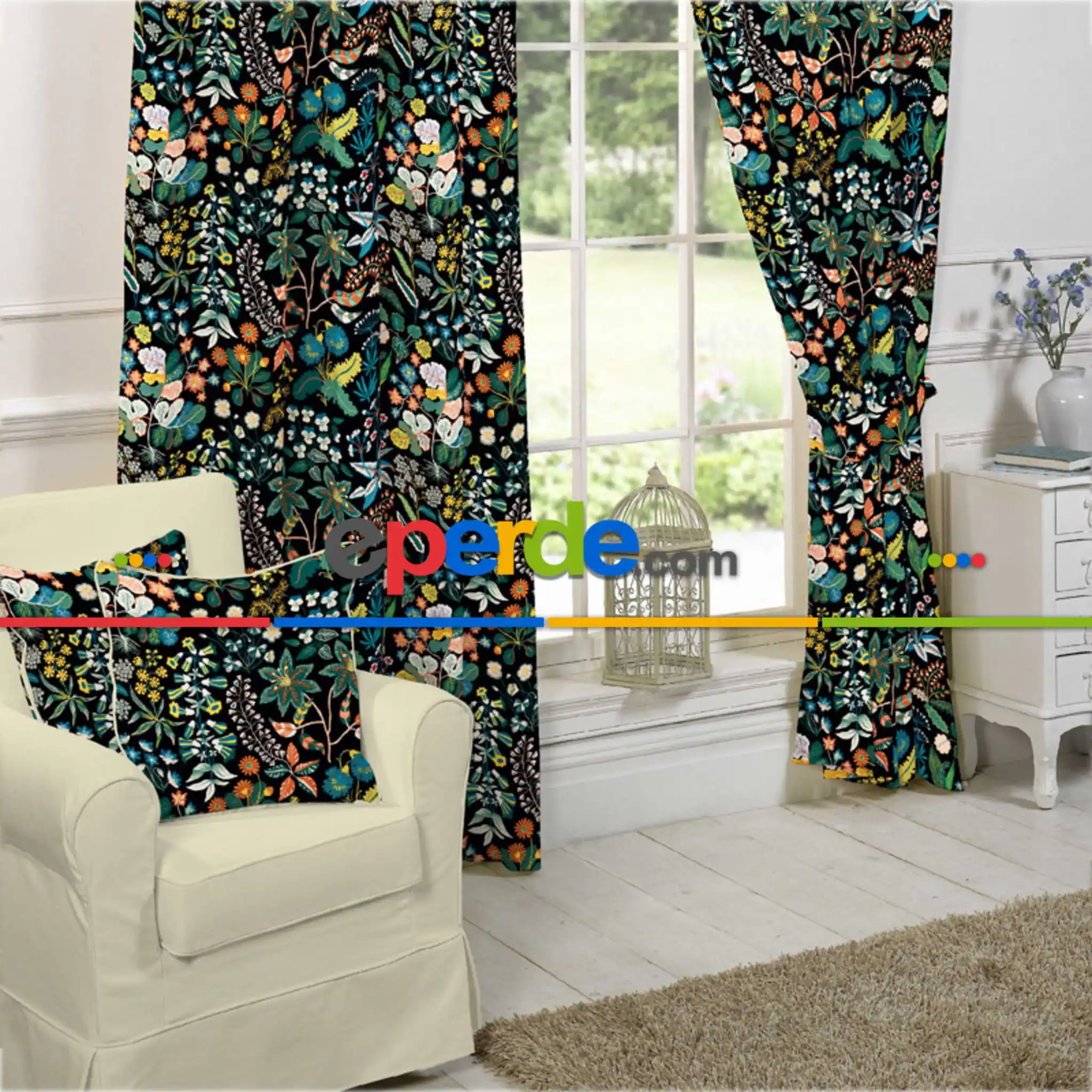 Çiçekli Fon Perde Evim 624 Kumaşı Kalındır Duck Bezi Değildir