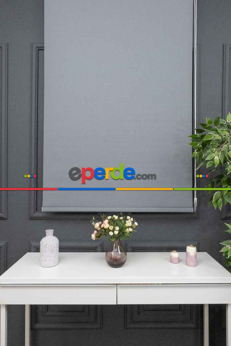 Stor Perde Düz Pvc Mat Stor Güneşlik 1 Kalite Yıkanabilir Gri Füme Antirasit