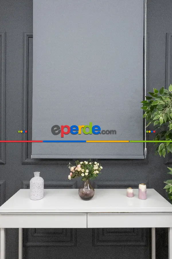 Salon - Stor Perde Düz Pvc Mat Stor Güneşlik 1 Kalite Yıkanabilir Gri Füme Antirasit