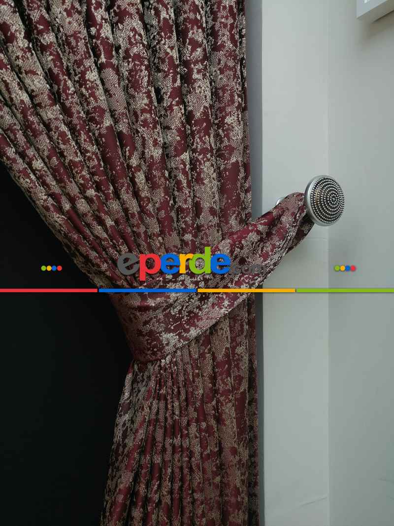 Patine Desenli Bordo Krem Desenli Jakar Fon Perde - Bordo