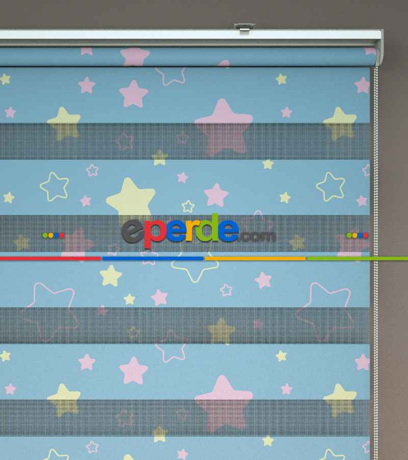 Yıldız Desenli Baskılı Zebra Perde- Çok Renkli