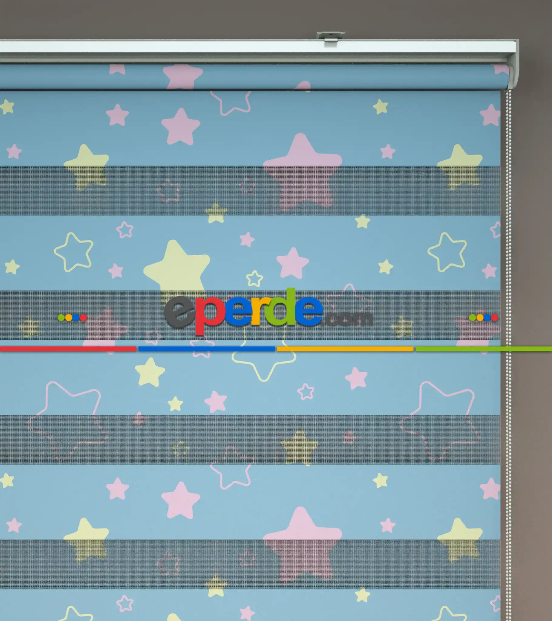 Yıldız Desenli Baskılı Zebra Perde- Çok Renkli