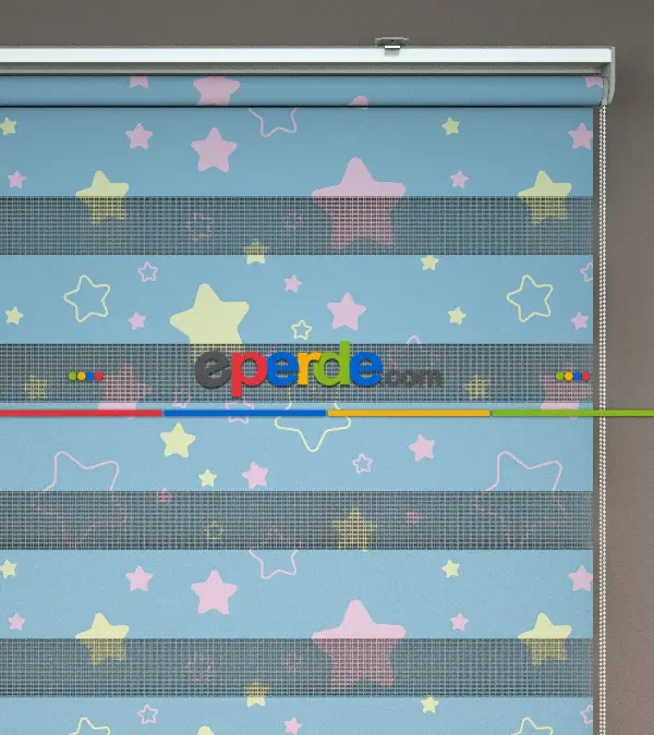 Yıldız Desenli Baskılı Zebra Perde- Çok Renkli