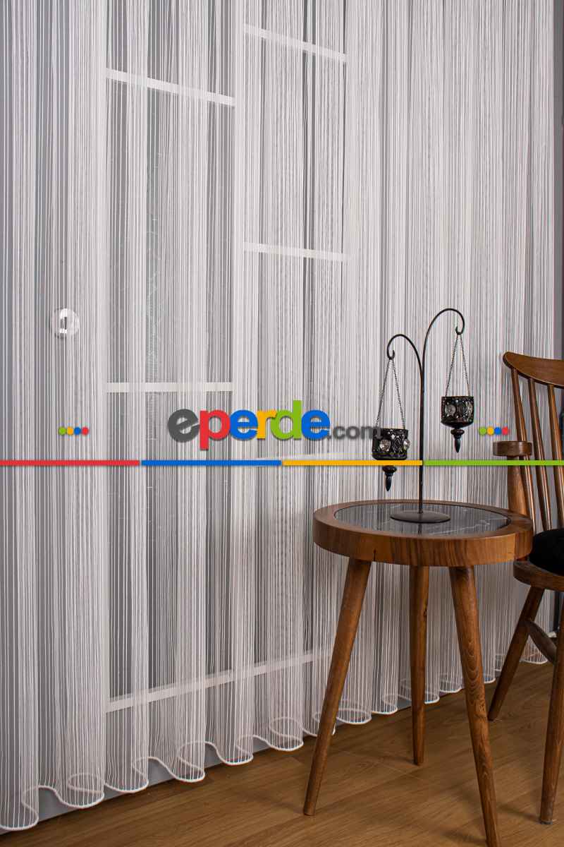 Mutfak Tül Perde - Pileli Düz Mutfak Perdesi- Ekru