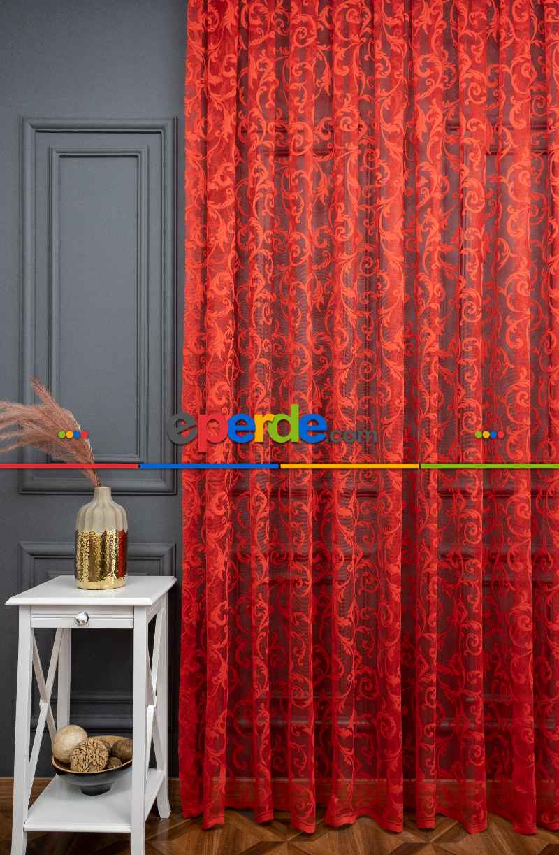 Sarmaşık Şal Desen Kırmızı Renk Desen Tasarım Tül