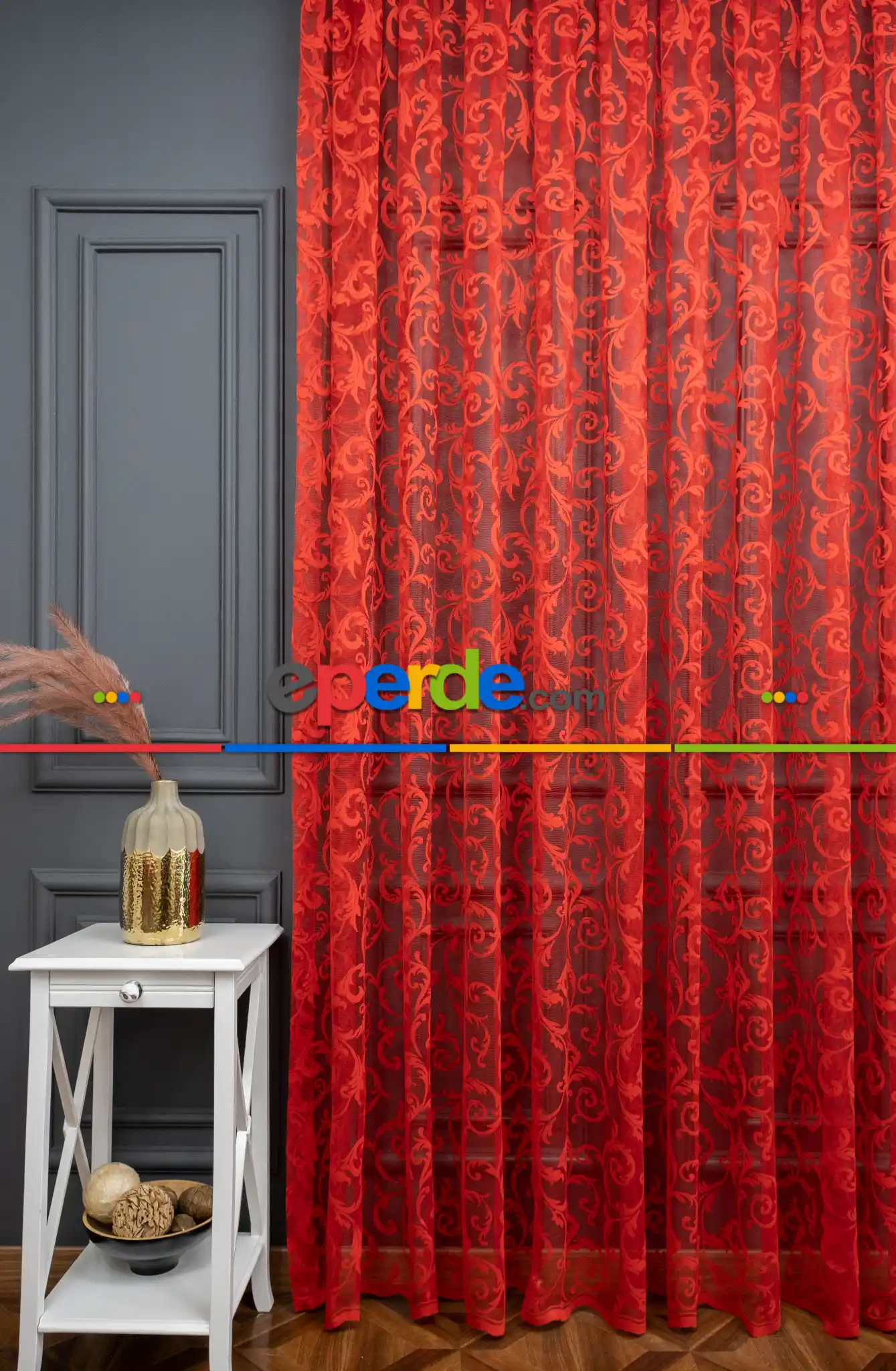 Sarmaşık Şal Desen Kırmızı Renk Desen Tasarım Tül