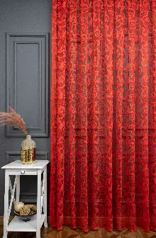 Sarmaşık Şal Desen Kırmızı Renk Desen Tasarım Tül