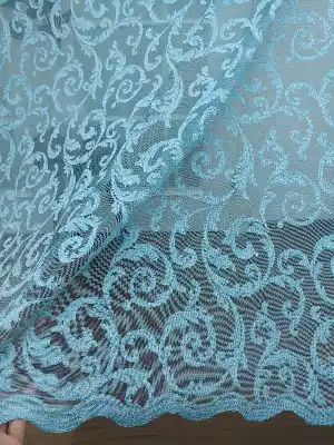 Tül Perde Ve Kruvaze Perde Şal Desenli ( Kdk Tül - Daha Kalın)- Mavi