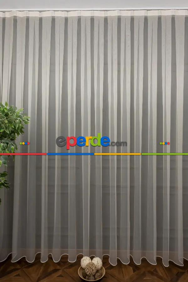 Arzenen Marka Doğal Yansımalarıyla Şık Görünümlü Kendinden Parlak, Renkli Tül Perde- Açık Bej - Kurşunlu Tül