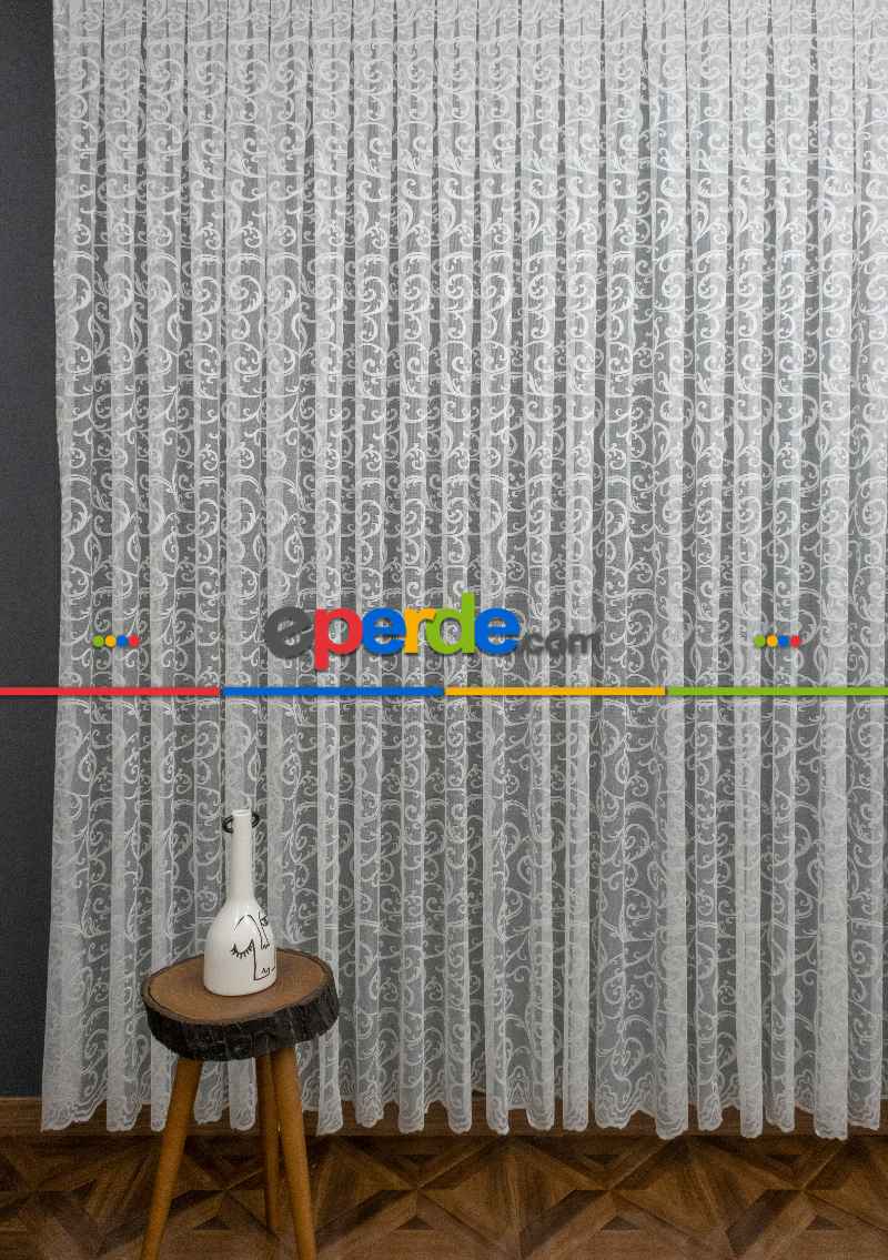 Şal Ve Sarmaşık Desenli Örme Tül Fransız Danteli