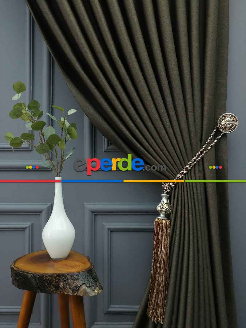 Modern Keten Görünümlü Işık Geçirmez Karatma Fon Perde 2025 Ikon- Kahve Venge-acı Kahve